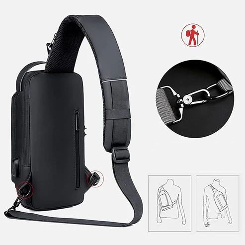 Men's Waterproof Crossbody Sling Bag with USB Charging Port
