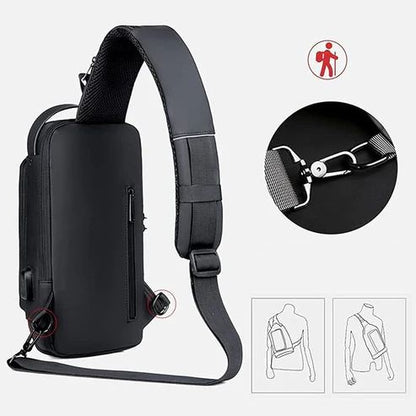 Men's Waterproof Crossbody Sling Bag with USB Charging Port