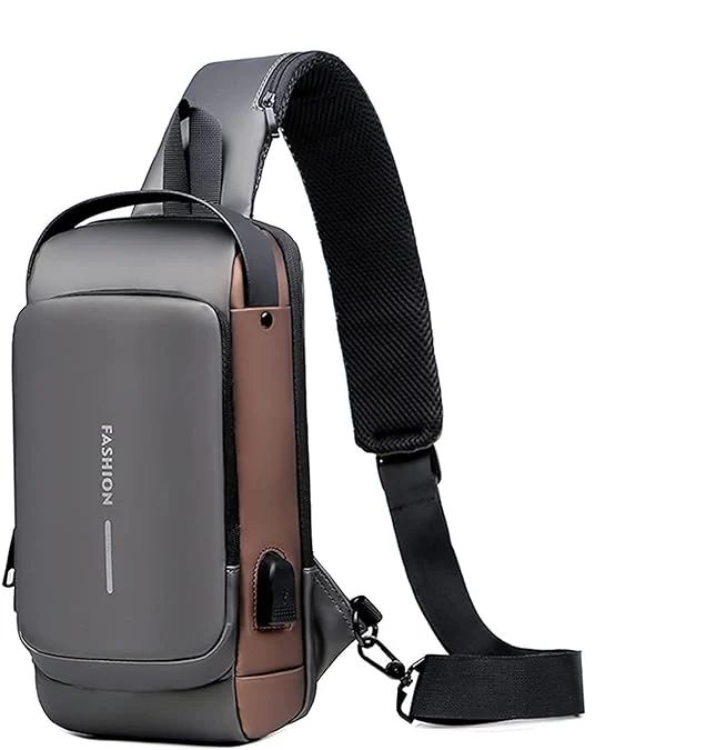 Men's Waterproof Crossbody Sling Bag with USB Charging Port
