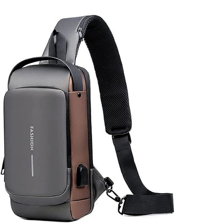 Men's Waterproof Crossbody Sling Bag with USB Charging Port