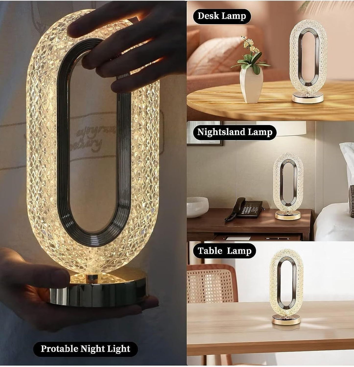 Crystal LED Table Lamp Touch Sensor – Modern Oval Acrylic