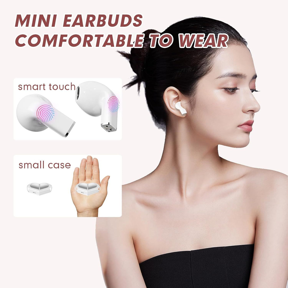 Pink Wireless Earbuds Bluetooth 5.3