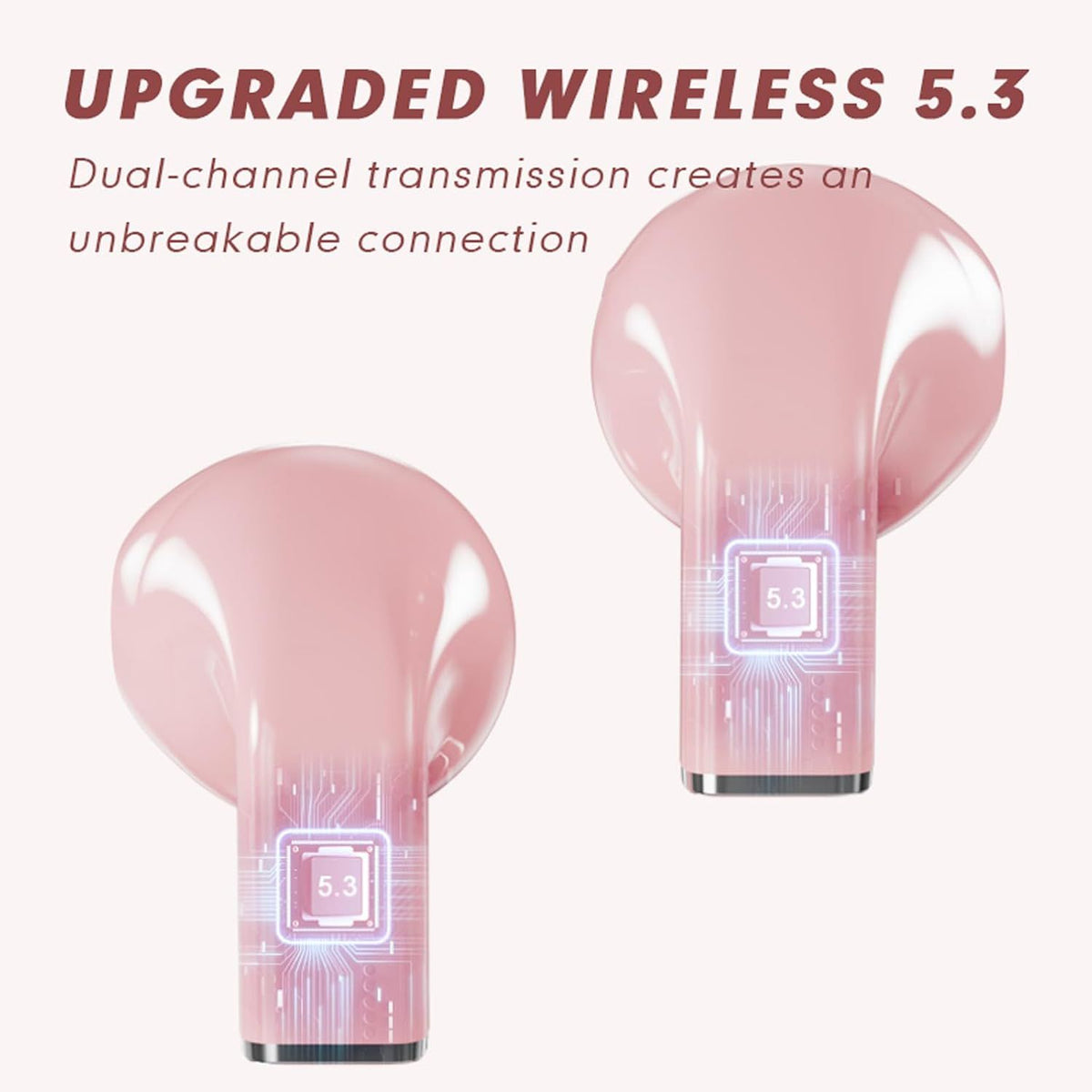 Pink Wireless Earbuds Bluetooth 5.3